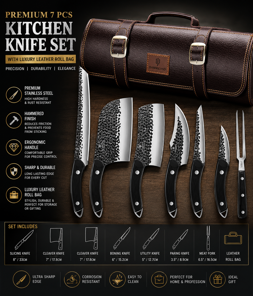 Premium Damascus Steel Chef Knife Set Of 7 Pcs | Damascus Tools