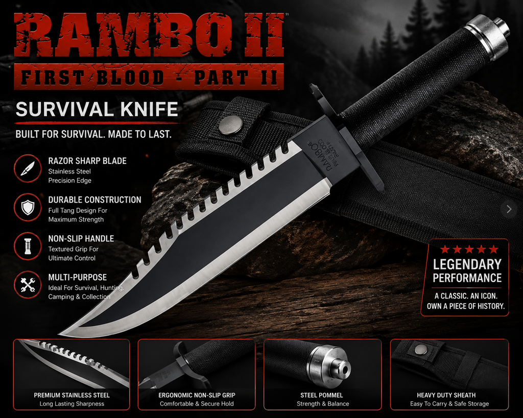 Rambo Tactical Survival Knife – Heavy Duty Outdoor & Camping Knife