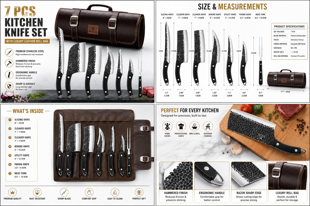 Premium Damascus Steel Chef Knife Set Of 7 Pcs | Damascus Tools
